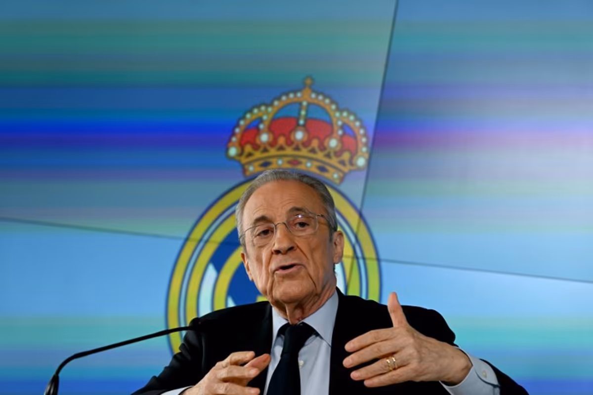 Real Madrid President Florentino Perez talks to media at Real Madrid Sports City in Valdebebas, in the outskirts of Madrid, on May 12, 2026. Real Madrid president Florentino Perez calls club elections, will stand again, AFP reports on May 12, 2026. JAVIER SORIANO / AFP