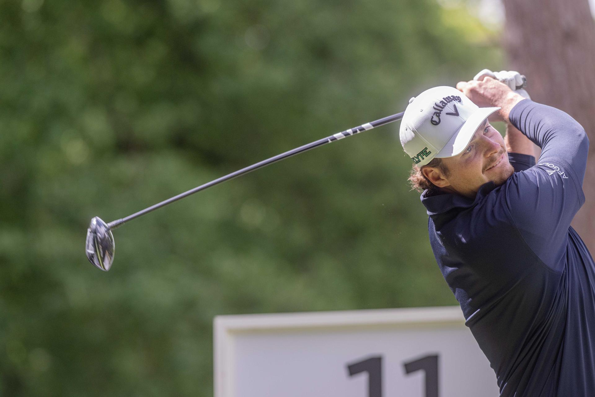 Belgian Nathan Cossement pictured in action during the 2025 Soudal Open DP World Tour golf tournament, in Schilde, Wednesday 21 May 2025. From May 22 to 25, Rinkven Golf Club in Schilde will host the fourth edition of the Soudal Open, the Belgian leg of the DP World Tour. BELGA PHOTO JONAS ROOSENS