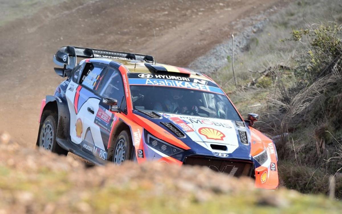 Belgium driver Thierry Neuville and co-driver Martijn Wydaeghe compete in their Hyundai i20 N Rally1 during the second day of the WRC Rally Chile Bio Bio in Concepcion, Chile, on September 13, 2025. GUILLERMO SALGADO / AFP