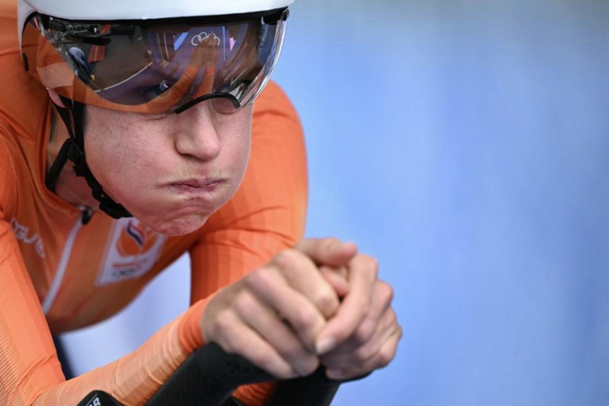 Netherlands' Ellen Van Dijk prepares to take the start of the women's road cycling individual time trial during the Paris 2024 Olympic Games in Paris, on July 27, 2024. Ben STANSALL / AFP