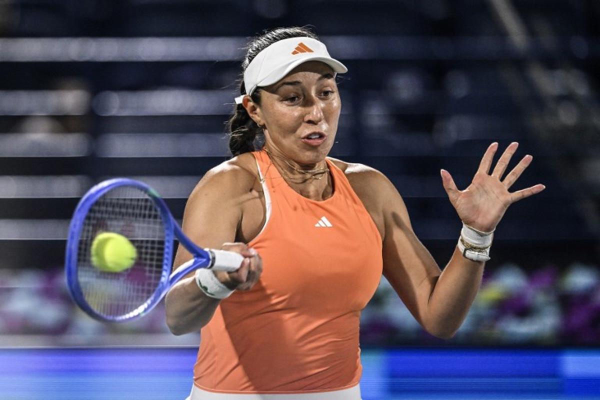 US player Jessica Pegula hits a return to Ukraine's Elina Svitolina during their women's singles final match at the Dubai Duty Free Tennis tournament in Dubai on February 21, 2026. Ryan Lim / AFP