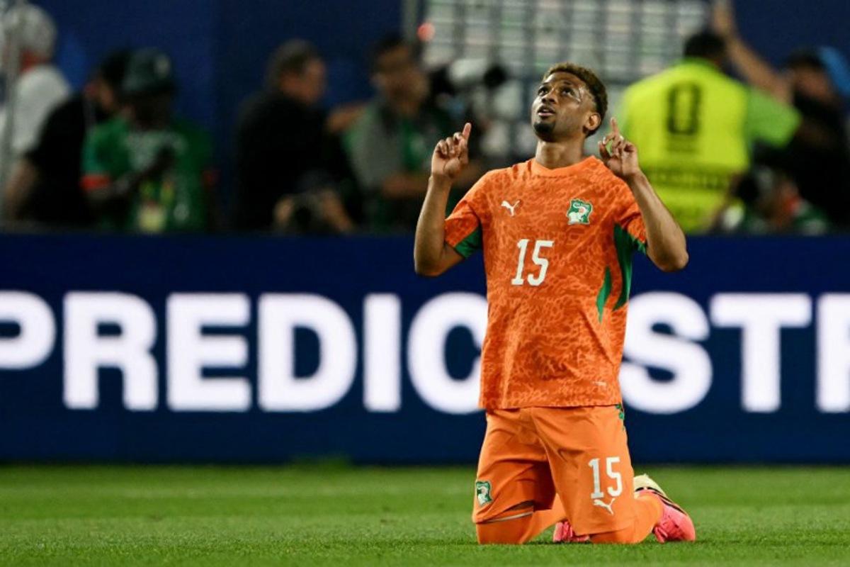 Ivory Coast's forward #15 Amad Diallo celebrates after winning the 2026 World Cup Group E football match between Ivory Coast and Ecuador at the Philadelphia Stadium in Philadelphia on June 14, 2026. MAURO PIMENTEL / AFP