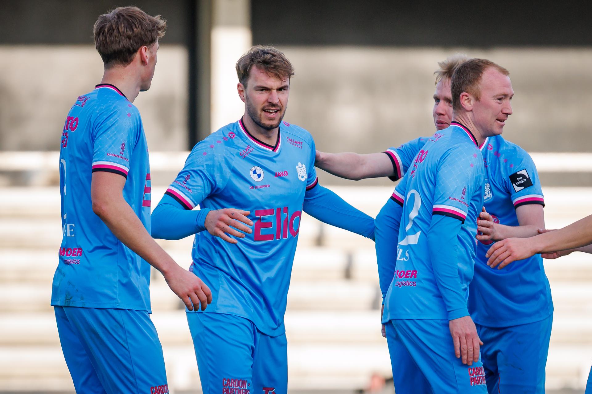 Beveren's Lennart Mertens celebrates after scoring during a soccer game between Club NXT and SK Beveren, Saturday 14 March 2026 in Roeselare, on day 30 of the 2025-2026 'Challenger Pro League' 1B second division of the Belgian championship. BELGA PHOTO KURT DESPLENTER