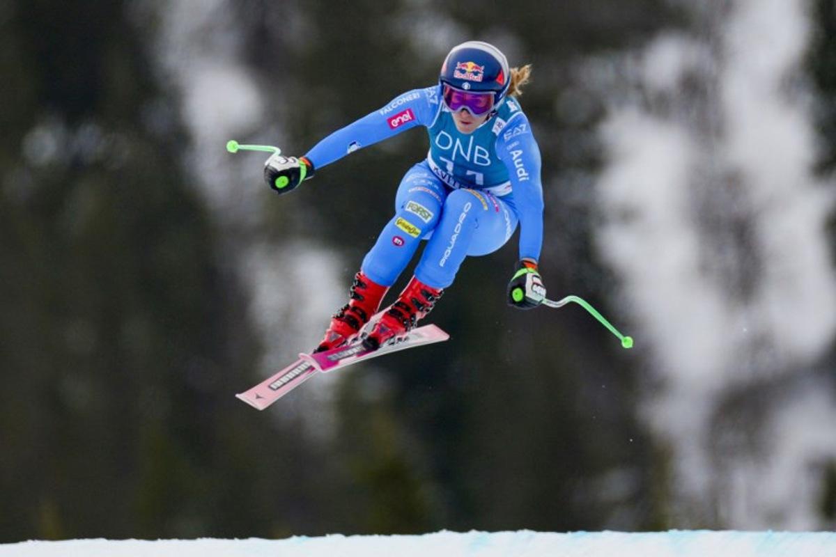 Italy's Sofia Goggia competes during training session of the women's FIS Ski World Cup downhill event in Kvitfjell, near Lillehammer, Norway on March 20, 2026. Cornelius Poppe / NTB / AFP