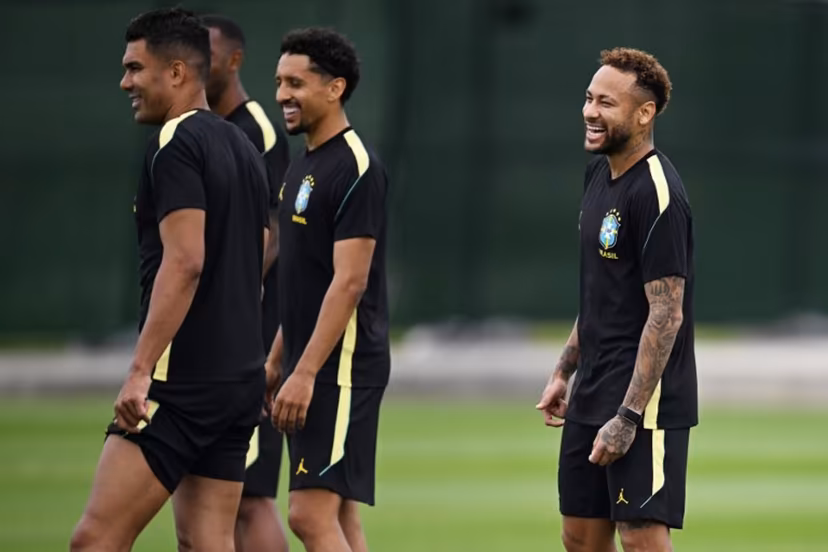 Brazil's forward #10 Neymar reacts during an MD-1 training session at Columbia Park Training Facility in Morristown, New jersey, on June 18, 2026, on the eve of the World Cup 2026 Group C football match between Brazil and Haiti. MAURO PIMENTEL / AFP