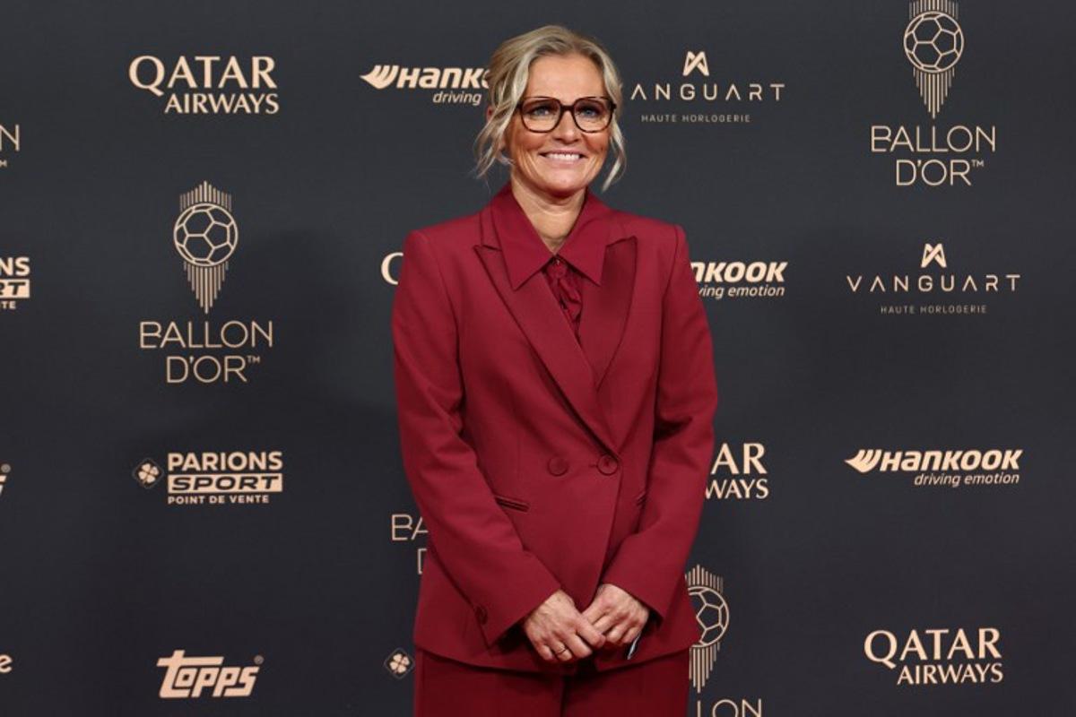 England's football team's Dutch head coach Sarina Wiegman poses upon arrival before the 2025 Ballon d'Or France Football award ceremony at the Theatre du Chatelet in Paris on September 22, 2025. FRANCK FIFE / AFP