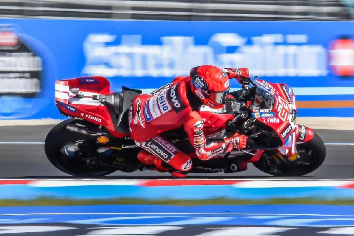 Team Ducati Lenovo Team's Marc Marquez drives during the Qualifying session at the Balaton Park Circuit in Balatonfokajar, Hungary, on June 6, 2026, ahead of the Hungarian Motorcycle MotoGP Grand Prix. FERENC ISZA / AFP