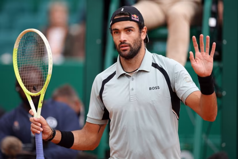 Italy's Matteo Berrettini reacts after winning against Spain's Roberto Bautista Agut following his retirement during the Monte Carlo ATP Masters Series Tournament round of 64 tennis match on Court Rainier III at the Monte-Carlo Country Club in Roquebrune-Cap-Martin, south-eastern France on April 7, 2026. Valery HACHE / AFP