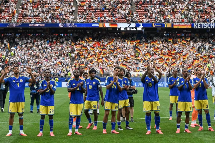 Curacao's players react after losing during the 2026 World Cup Group E football match between Germany and Curacao at the Houston Stadium in Houston on June 14, 2026. RONALDO SCHEMIDT / AFP