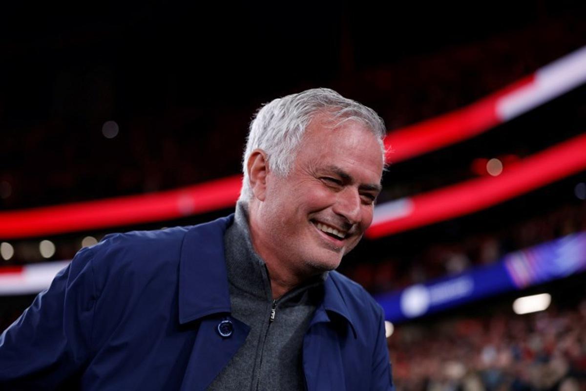 SL Benfica's Portuguese head coach Jose Mourinho reacts prior the UEFA Champions League knockout round play-off first leg football match between SL Benfica and Real Madrid CF at Estadio da Luz in Lisbon on February 17, 2026. FILIPE AMORIM / AFP