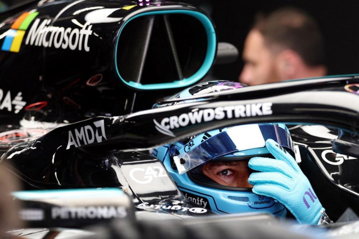 Mercedes' British driver George Russell prepares hilself for the second practice session at the Circuit de Catalunya ahead of the Catalonia Formula One Grand Prix in Montmelo, on the outskirts of Barcelona on June 12, 2026. Lluis GENE / AFP